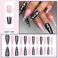 Long stiletto press-on nails with black and pink bone designs, 20-piece set - Black and Pink Skeleton Pattern Style (CJCY-364)