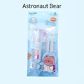 Retractable space bear eraser set in light blue color with four refills for kids - Space Bear
