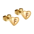 Boucles d'oreilles cœur dorées avec gravure lettre F et fermoir papillon - Lettre F