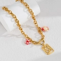 18K gold plated stainless steel chunky chain with square spiral and sea animal pendants - Style 1-Starfish Turtle Spiral Square