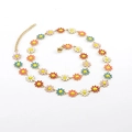18K gold stainless steel necklace with colorful enamel daisy pendants and lobster clasp - Multicolor Necklace 1