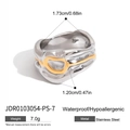 Silver stainless steel wide ring with golden wave texture and lava flow design - US 6 / Gold and Silver Two-tone
