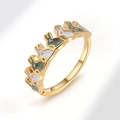 Adjustable gold plated ring featuring cute white and sage green enamel rabbit charms - Green and White Rabbit (AJ760)