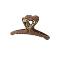 Minimalist coffee brown heart hair claw clip with golden metal accent for women - Bulk/Loose Packaging / 9.5cm / Chocolate