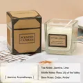 Jasmine scented candle in square glass jar with elegant gold and brown gift box packaging - White Jasmine