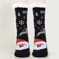 Chaussettes de Noël noires avec revers en laine d'agneau blanche et motifs tricotés - Taille unique / Vieil Homme Noir