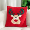 Roter Plüsch-Weihnachtskissenbezug mit 3D-Rentier-Stickerei für festliche Dekorationen - 45*45cm (Nur Kissenbezug) / Roter Rentier