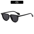 Classic C1 black rectangle sunglasses with glossy frame and dark gray UV protection lenses - Black Frame Grey Lens
