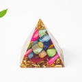 Pyramid resin ornament with colorful shell flakes and gold foil in crystal clear finish - 3cm / Colorful Shell