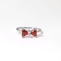 Bowtie ring in silver finish featuring red triangular and clear rectangle zircons - US 6 / Silver-Red Zirconia
