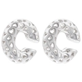 Detail of silver C-shaped ear cuffs with intricate hollow heart pattern and twisted texture - VE1157 Hollow Heart-Silver