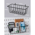 Black metal pegboard storage basket with hooks measuring 210x100mm for wall organization - Mini Hanging Basket - Black