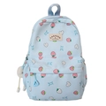 Zaino celeste con graziose stampe di fragole e un portachiavi di peluche bianco - Borsa Singola / Blu