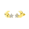 Elegant 925 sterling silver star and moon hoop earrings with cubic zirconia in gold - Gold Star and Moon (定-APE126-14K)