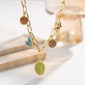 Gold-plated heart and cat eye stone necklace with star and oval green pendant charm - Colored Stone Heart Star (H1101) Gold