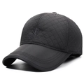 Men's winter baseball cap in black quilted fabric with ear protection and warm fleece lining - Adjustable / Black