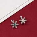 Silver snowflake pendants with green gemstone accent for DIY jewelry making - 46# Silver K Small Snowflake with Green Rhinestone