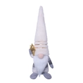 Gnome de Noël scandinave avec bonnet en fourrure et étoile dorée, corps à carreaux - Blanc
