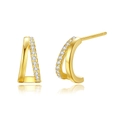 Orecchini di lusso a doppio cerchio dorato intrecciato con cristalli pavé e perni in S925 - Argento 925 / Oro