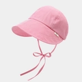 Roze en wit gestreepte baby zonnehoed met strikband en klein R-letter label aan zij - Eén maat / rozenroze