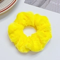 Bright yellow plush faux fur scrunchie with high elasticity for thick ponytail styling - Gold Yellow
