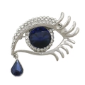 Silver eye brooch with blue crystals and sparkling rhinestones for garment decoration - Silver Base Blue Eye