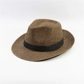 Detail of classic brown woven Panama hat with fine texture and black decorative band - Adult 58cm One Size / Brown