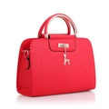 Red textured leather handbag for women featuring a gold deer charm and top handle - Red