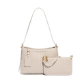 Sac à bandoulière tressé beige chic avec pochette assortie et détails dorés - Sable