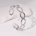 Minimalist silver chain link open cuff bracelet made of polished stainless steel - Silver Round Ring Link Open Bangle / Steel Color (SZ092)