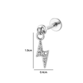 Roestvrijstalen labret-piercing met bliksemschicht en kristallen, 1,0 cm x 0,4 cm - Bliksem Stijl (2639-8) / 1.2x8mm / Zilver