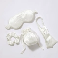 Silk satin sleep set in pearl white with eye mask, scrunchie, headband, and pouch - No.16 Beige White (Square Bag) / Pearl White