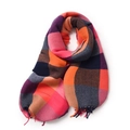 Multi-colored plaid scarf with dopamine orange and pink patterns with fringe - 68cm*200cm / Rose Red