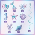 Dettaglio set decorazioni festa sirena con 16 pezzi e motivi di animali marini colorati - 8 Pezzi Vortici Appesi