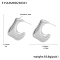 Silver irregular C-shaped pleated stainless steel earrings measuring 27mm in height - Large (F1563) / Silver