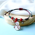 Christmas snowman charm bracelet with red and green braided cord for women - Snowman with Hat