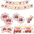 Complete brandweer verjaardagsset met rood servies, banner en feestelijk tafelkleed - 6-delige Set (Rode Brandweerwagen) / 6-delige Combinatieset