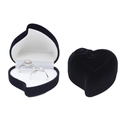 Elegant heart-shaped jewelry box in black velvet finish with dual ring slots for sets - White / Heart Flower Skewed Double Ring / Black