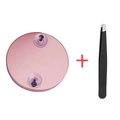 Pink magnifying makeup mirror with suction cups and professional black tweezers set - 10X Magnifying Mirror (Bagged) + Tweezers / Rose Gold