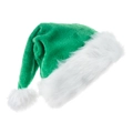 Classic green plush Santa hat with white faux fur trim and pompom on white background - Green