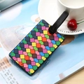 Colorful geometric pixel pattern PVC luggage tag with adjustable black strap - Cube