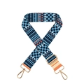 Adjustable polyester shoulder strap with blue and orange geometric patterns and gold metal hooks - Bohemian Blue