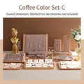 Brown velvet jewelry display set with solid wood frame for necklaces and rings - Coffee Velvet Combination Set C (Display Props Only)