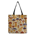 Detailed close-up of a linen tote bag featuring colorful cartoon mushroom prints - Off-white Base All-over Cartoon Mushrooms (hm0688)