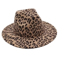 Detailed macro view of the leopard print felt fedora featuring flat brim and classic pattern - One Size / Camel