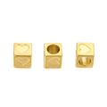 Three gold 6mm stainless steel square beads with heart engraving for DIY jewelry making - Gold