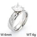 6mm wide textured silver titanium ring with round center stone and side diamonds - US 8 / Steel Color Women (KR41986-AD)