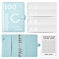 Light blue leather A5 binder for 100 day money saving challenge with numbered envelopes - Savings Challenge Set / Blue