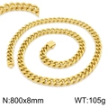 Chaîne cubaine dorée de 8 mm et 800 mm de long avec une finition en or poli - Collier Doré 800x8mm