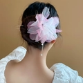 Pink pearl flower hair stick with golden fringe tassels and gradient silk petals - Gold Pink Silk Flower Style (35# Hairpin-Gold-Pink Flower)